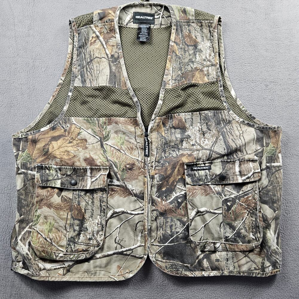 Realtree Camo Hunting Vest Mens XL / 2XL Zip Twill Mesh Cargo